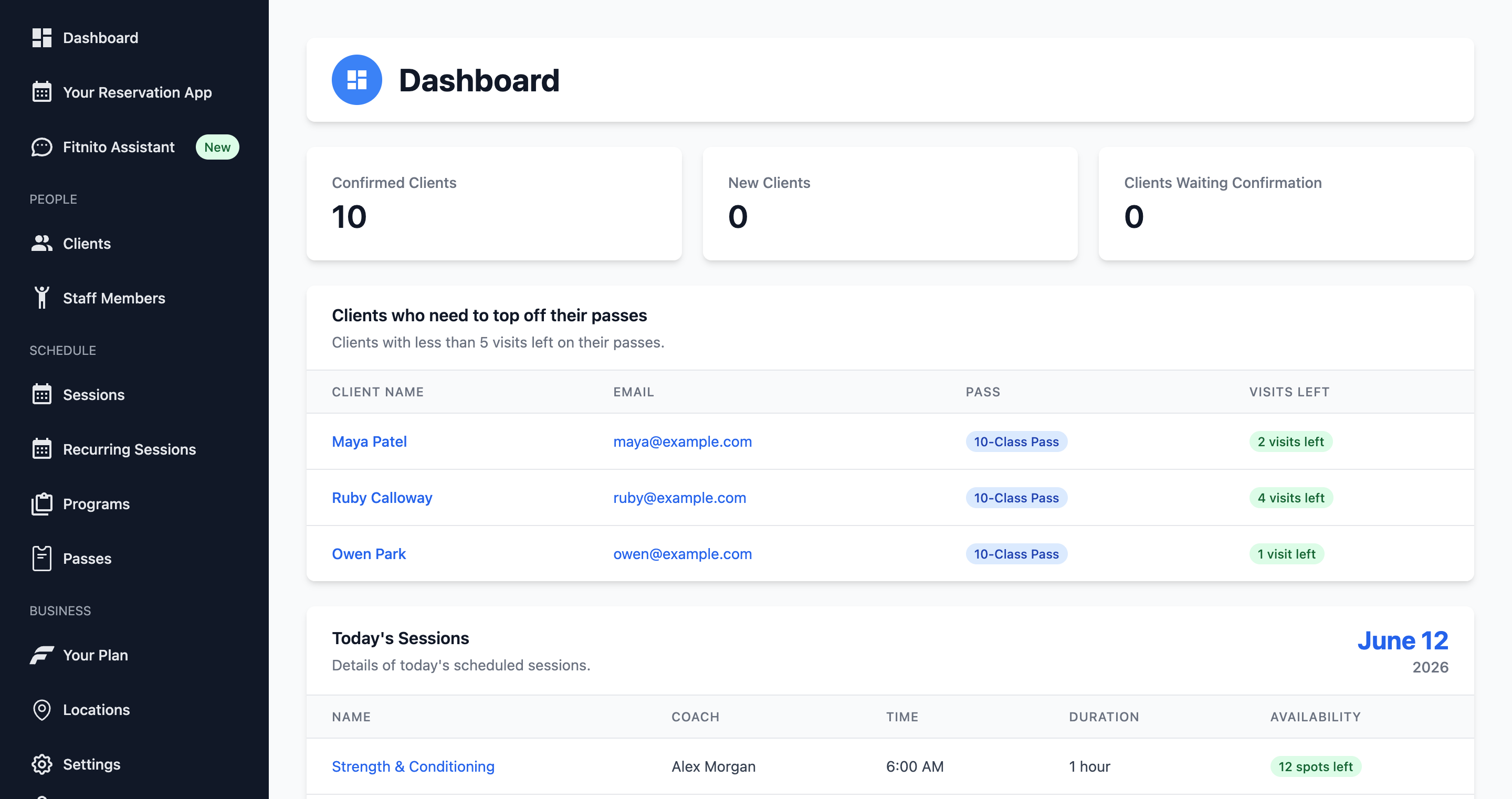 Fitnito Dashboard - Member and Pass Insights
