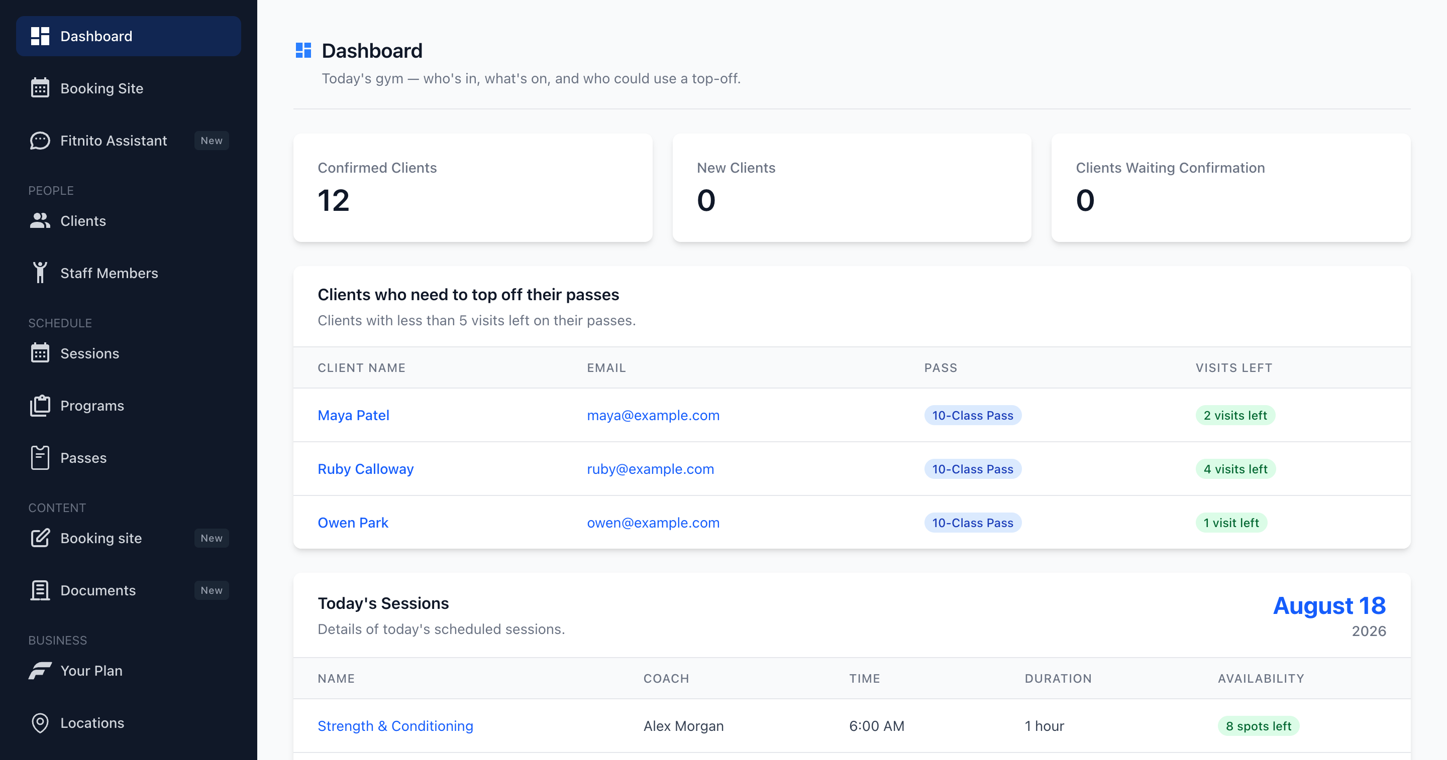 Fitnito Dashboard - Member and Pass Insights