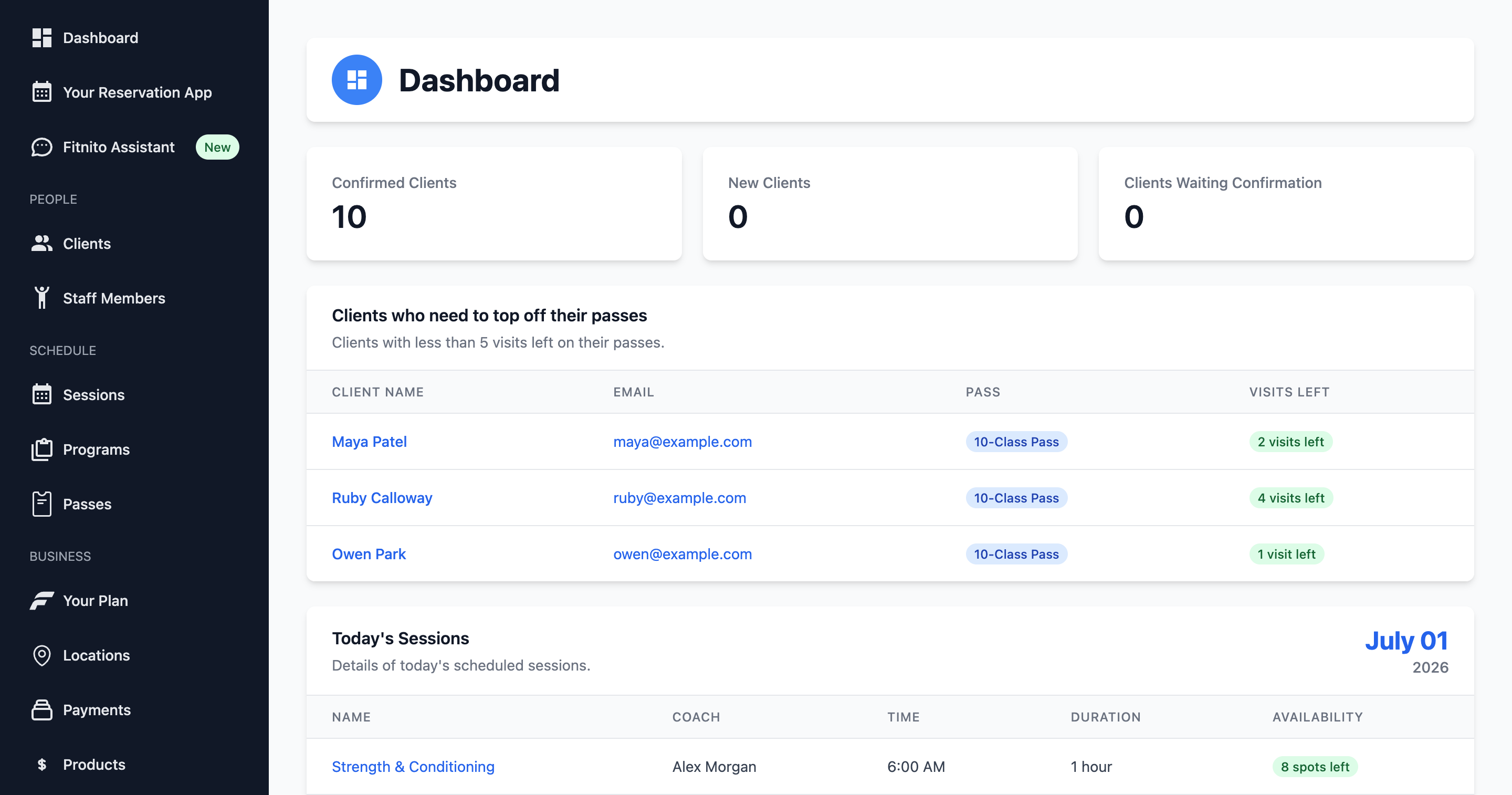 Fitnito Dashboard - Member and Pass Insights