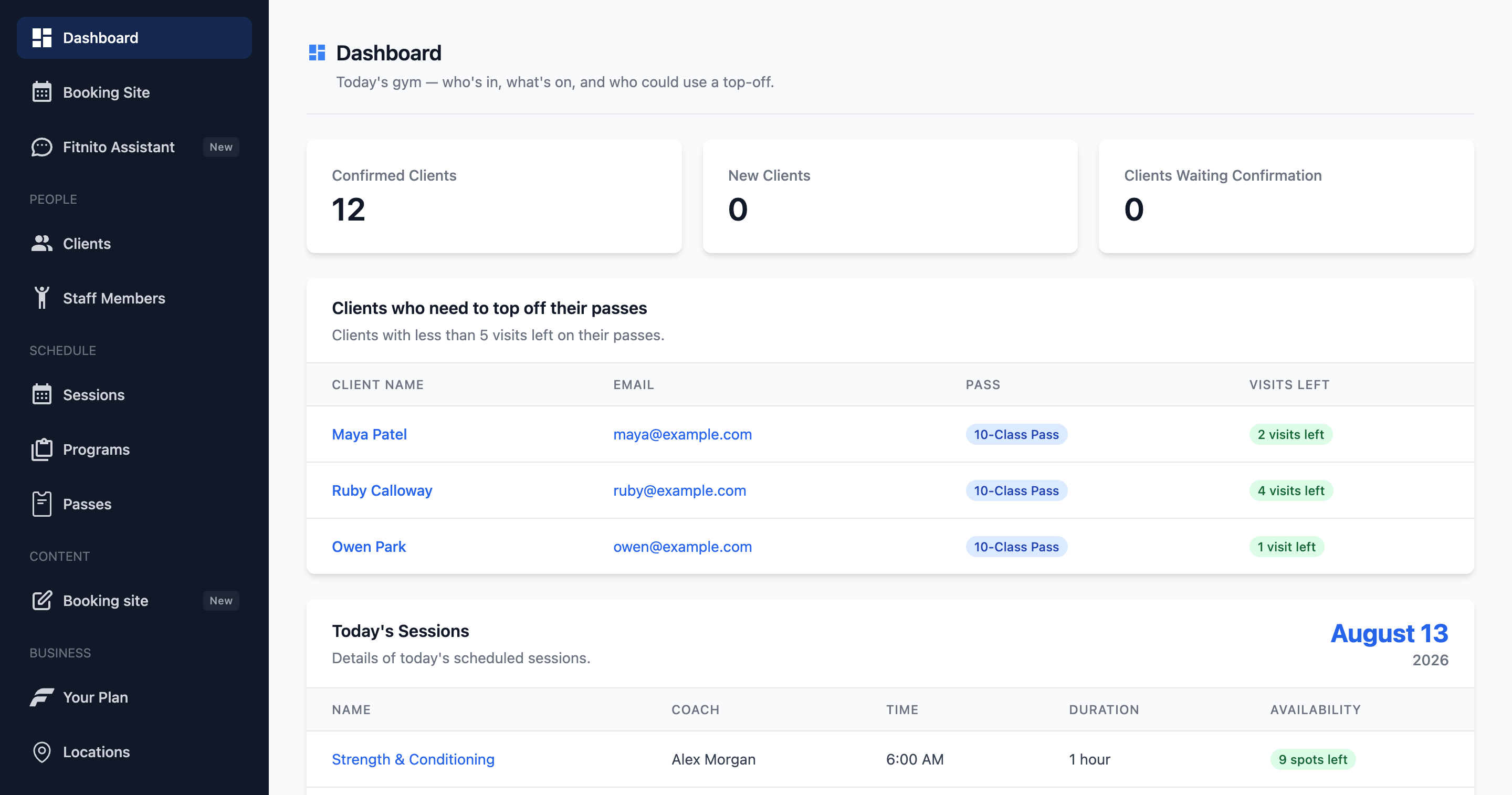 Fitnito Dashboard - Member and Pass Insights