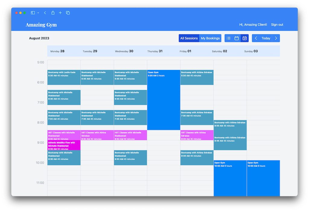 Gym Schedule - Week View